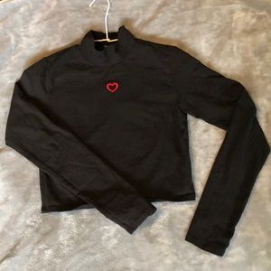 Forever 21 Black Embroidered Heart Mockneck Top